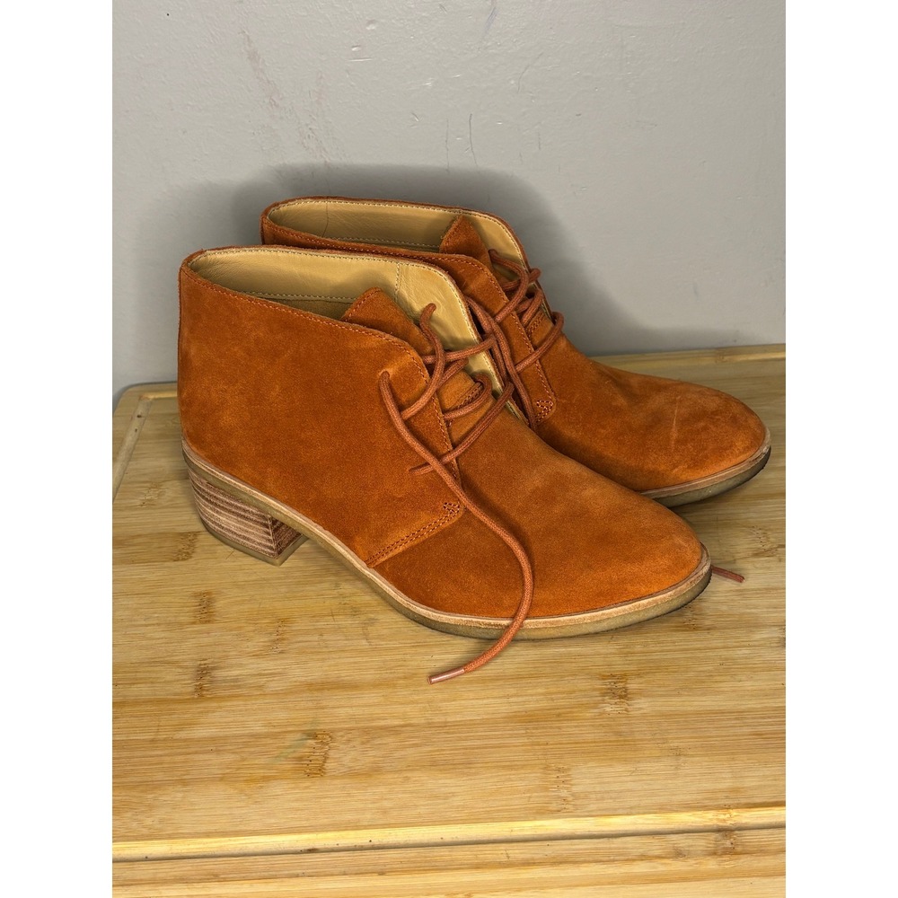 Clarks Originals Phenix Carnaby Burnt Orange Suede Lace Up Block Heel Boots 7.5